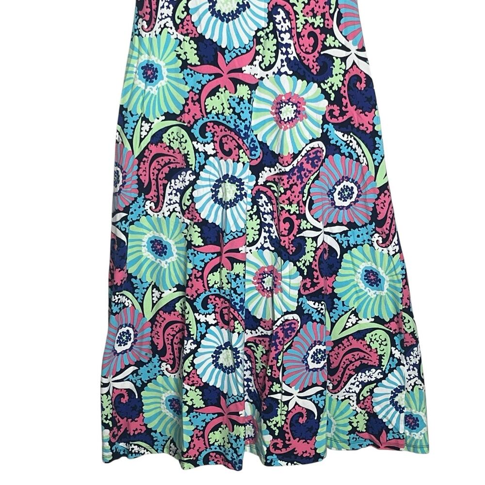 Talbots Maxi Dress M Petite Filigree Floral Sleeveless Jersey Knit Stretch Mod - Picture 8 of 11